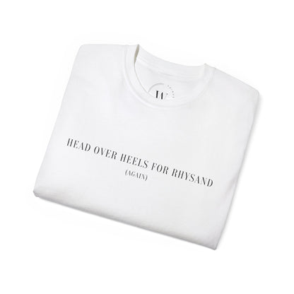 T-Shirt mit Spruch "Read over heels for Rhysand (again)"