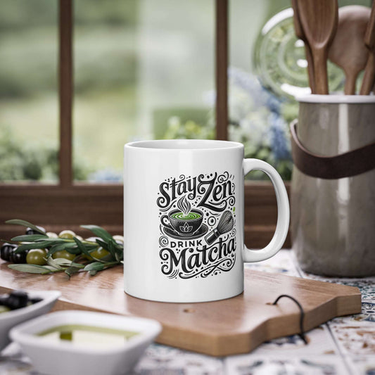 WTHINGS - Stay Zen, Drink Matcha Mug  Tranquil Ceramic Tea Cup | Mindful & Aesthetic Gift for Matcha Lovers