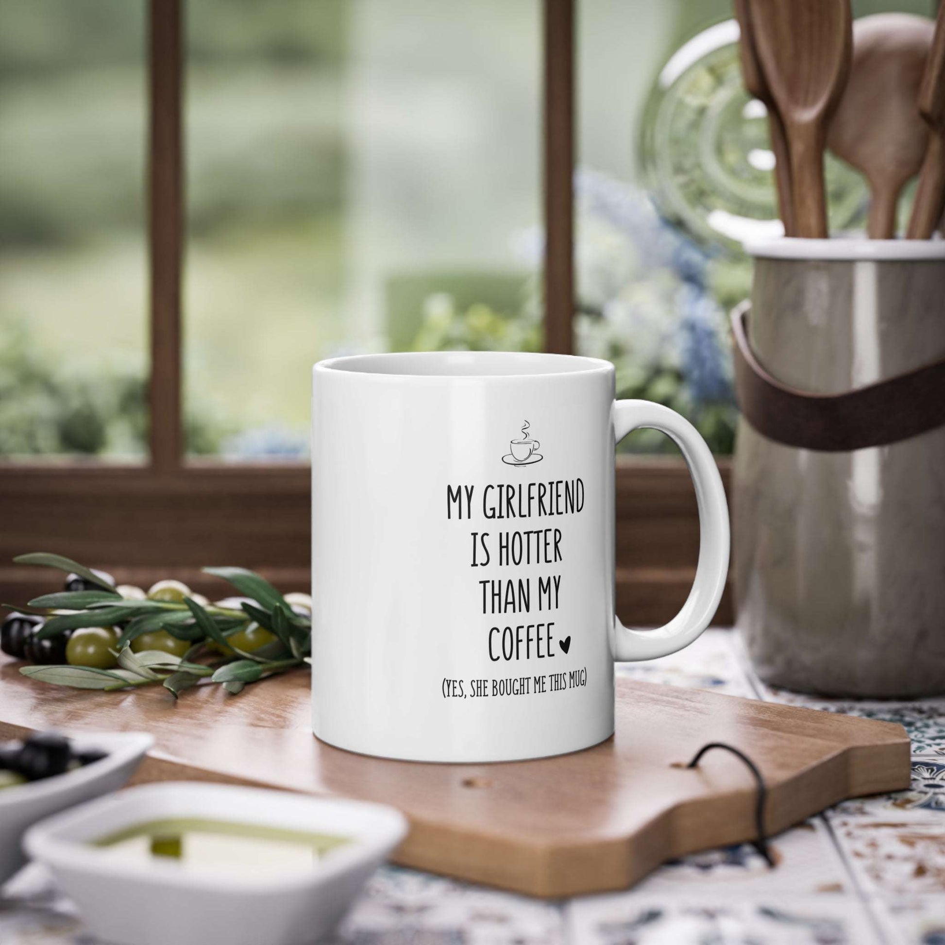Lustige Tasse für den Freund  „Meine Freundin ist heisser als mein Kaffee“